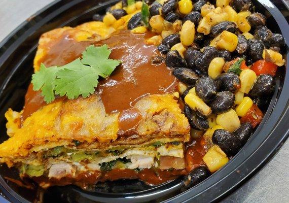 Chicken Mole Enchilada with black bean corn salad