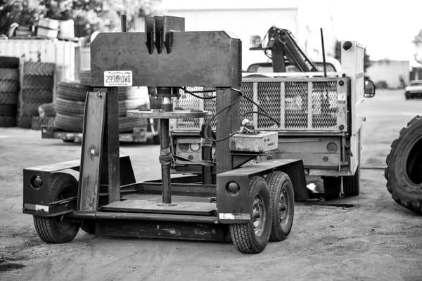 Our mobile tire press is ready to go at a moments notice to keep downtime to a minimum.