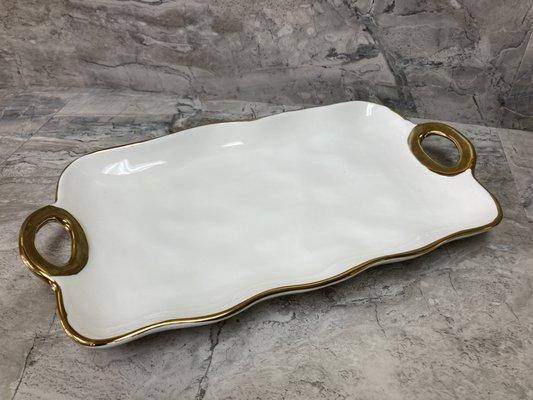 Serving Dish platter gold rim made of ceramic hammer pattern