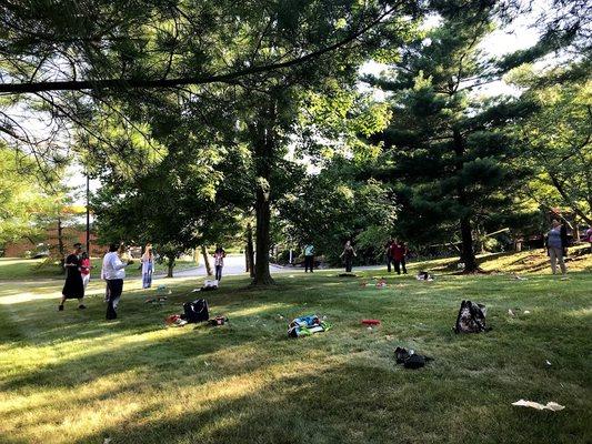 Pranic healing students practicing feeling the energy field.