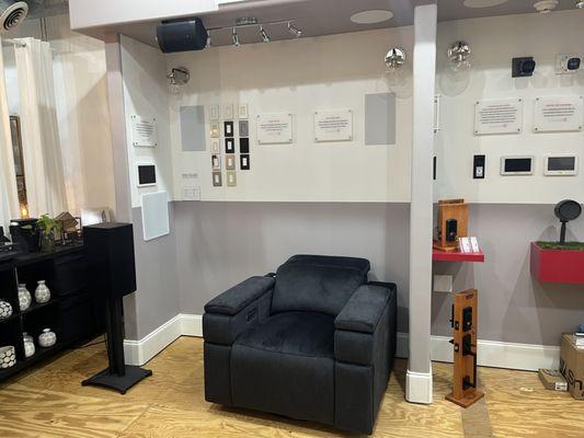 Showroom featuring Triad Silver Series speaker, In-Wall Subwoofer, In-Wall Speakers.