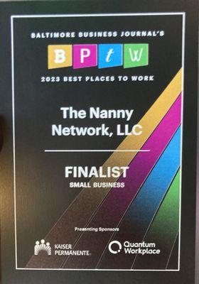 The Nanny Network was a finalist in the 2023 Baltimore Business Journal's Best Places To Work!