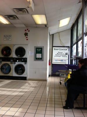 Inside the laundromat.