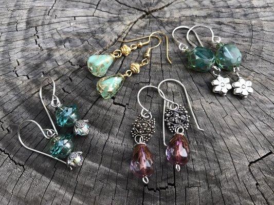 Boho Earrings of Sterling, Gold Fill and Czech Glass