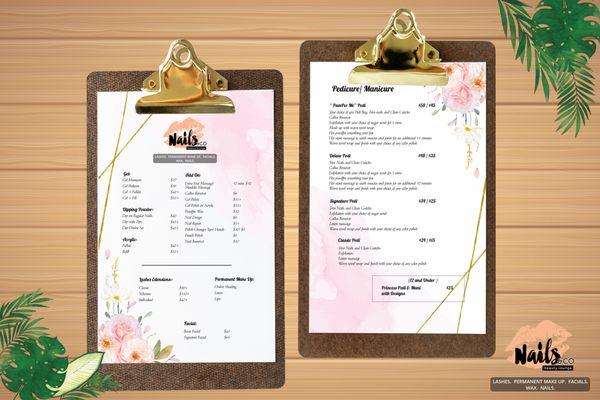 Nail salon price list design and printing