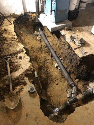 After pictures of in basement floor cast iron drain line repair.  pic4