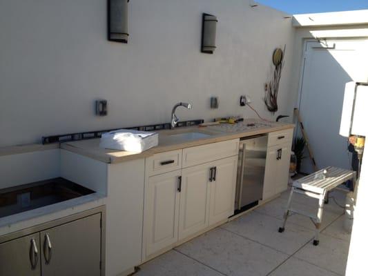 A before picture of a wall before the back splash was installed. 