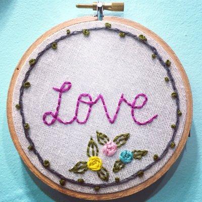 Hand embroidered love hoop