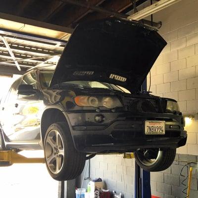 BMW X5 4.6is in for control arm bushings and belt changes