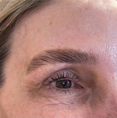 After brow lamination, shape, and tint