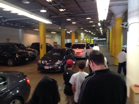 The line to pick up cars after Giants game