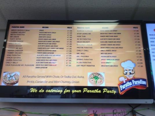 menu paratha paradise