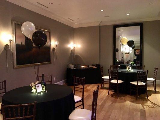 Seating and a food station in the loft area