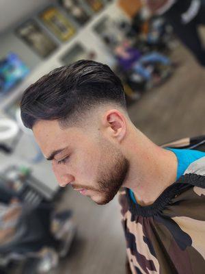 Mid Drop Fade w/ Beard Line Up