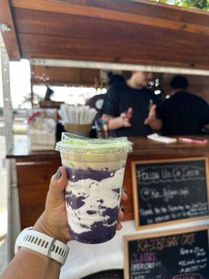 Ube latte with pandan foam