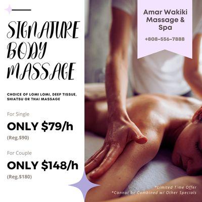 Amar Wakiki Massage & Spa
 334 Seaside Ave #201, Honolulu, HI 96815
 Call Us at 808-556-7888