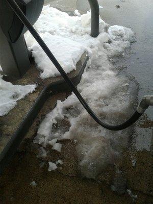 Holy ice dams!  This chunk of ice was from a roof leak in the canopy over the pumps.