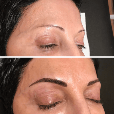 Before and after eyebrow microblading.