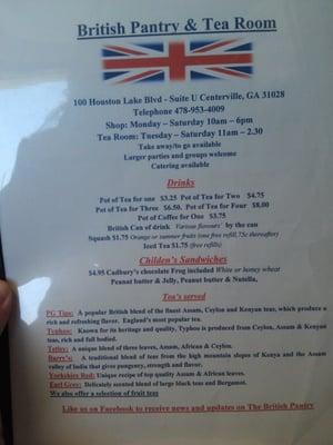 Front page of menu