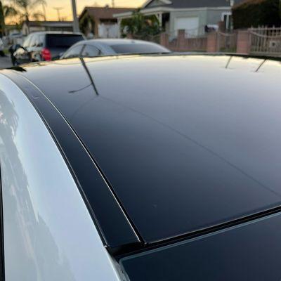 CLS63s AMG Roof, roof rails, and window trims done in Avery Gloss Black