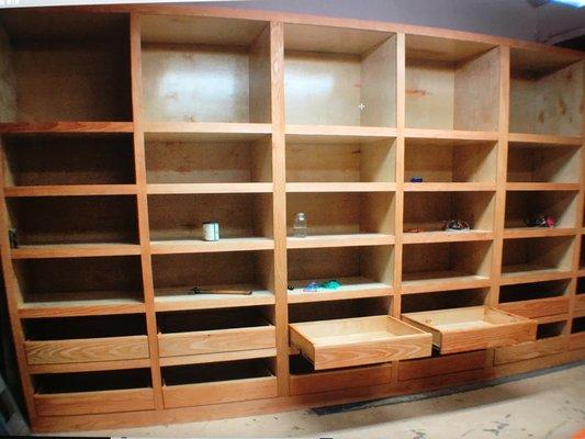 Custom Pantry installation in progress. Douglas fir and maple cabinetry.