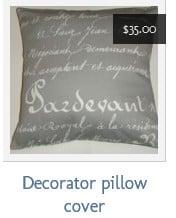 Grey and white French script pillow cover