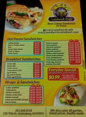 Crazy Sandwich Cafe - Menu 1