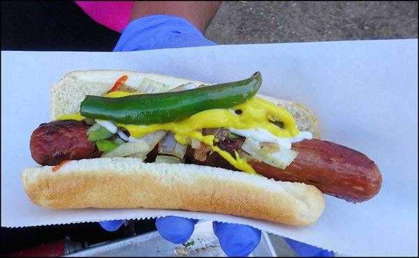 Bacon wrapped hot dog, grilled on a cart, while you watch.  How often does this happen in downtown Roseville?