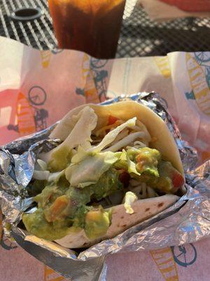 Shrimp ceviche in a flour tortilla