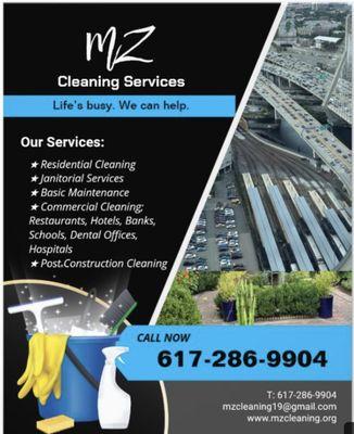 MZ Cleaning Services offers Residential, Commercial Cleaning Services and Janitorial Services, Maintenance in Boston Massachusetts