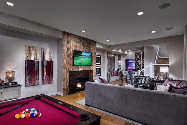 Love how this basement lounge and wine room turned out!