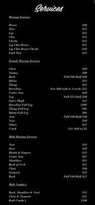 Waxing menu