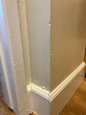 These were brand new base boards installed weeks before. Stellar rollout's reinstalled the baseboards crooked! and misaligned.