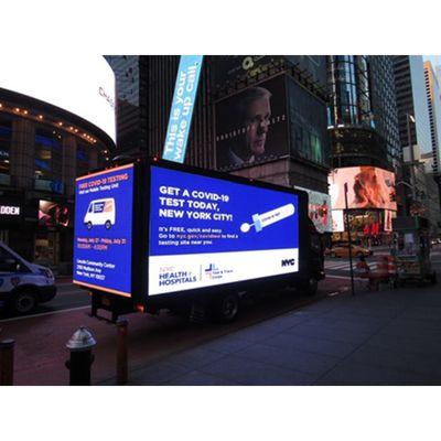 LED Mobile Billboard Truck provided by American Guerilla Marketing NYC Covid 19 Campaign