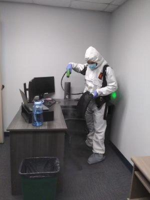 Touchless spray fogging and disinfecting to prevent spread of pathogens