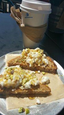 Ricotta, honey and pistachio toast