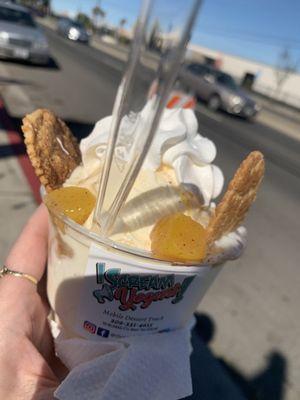 So delicious the peach cobbler sundae