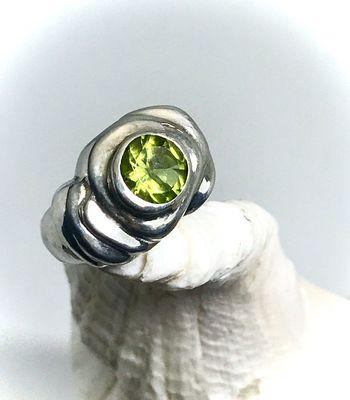 Peridot and sterling silver chunky ring handcrafted in Portland, Maine.