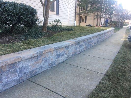 An outdoor stone staircase with an irregular flagstone design, bordered by decorative rocks and well-maintained landscaping. This project bl