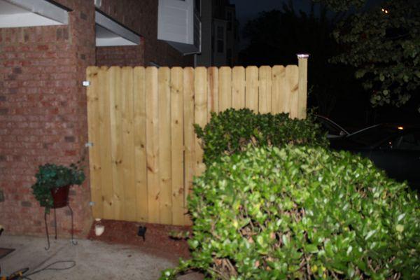 Hammer Nails installed a privacy fence and LED night lighting.