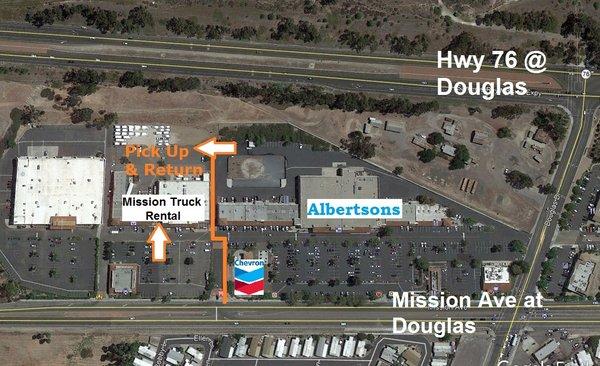 Map location in Mission Douglas Plaza. Enter at Chevron.