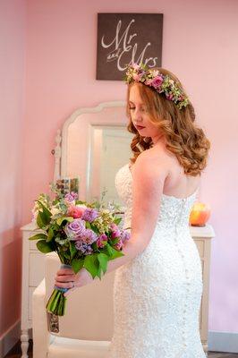 Bride and her flowers