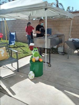 Caught in action! Grilling up some yummy food.