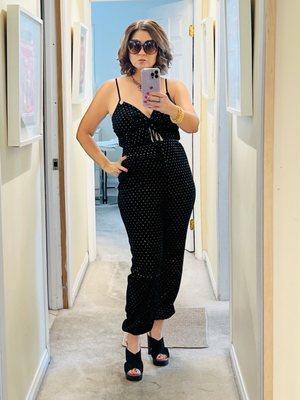 70s disco outfit - jumpsuit, chunky heels, and sunglasses...very reasonable price!