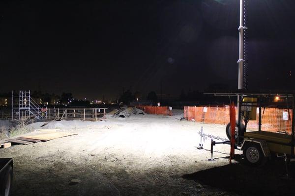 King Solarman's Solar Light Towers are used at California Rail Road Construction BART in Milpitas, CA