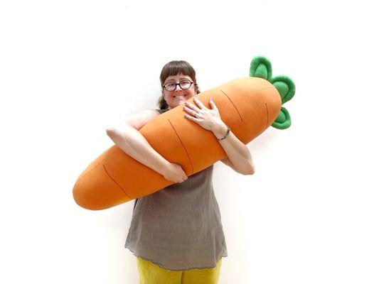 Giant chibi-style carrot plush, body pillow size!