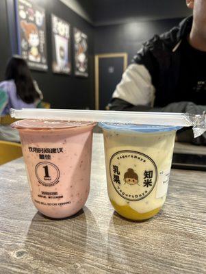 Strawberry (left) and Mango (right) yogurt