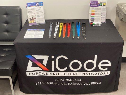 The iCode belt program gives students a coding opportunity tailored to their interests. Complete a belt course for a free colored lanyard.