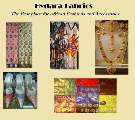 Hydara Fabrics carries African Textiles and Fabrics, jewelry sets, islamic clothing and Abaya, shoes and bag sets and more.