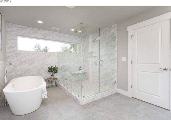 Free standing tub, shower stall